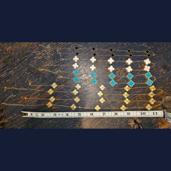 Turquoise blue Hope, Faith, Love and Luck clover fashion necklace 16 inches - Picture 8 of 9